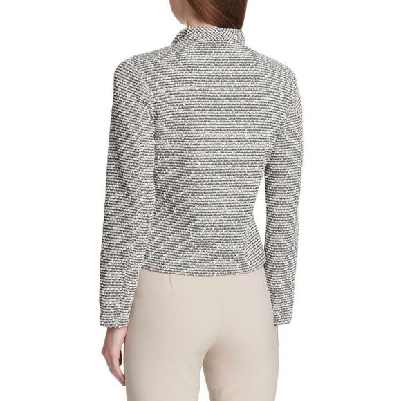 New! CALVIN KLEIN Textured Knit Flyaway Jacket Blazer Open-Front Zip-Pockets LRG - Picture 2 of 6